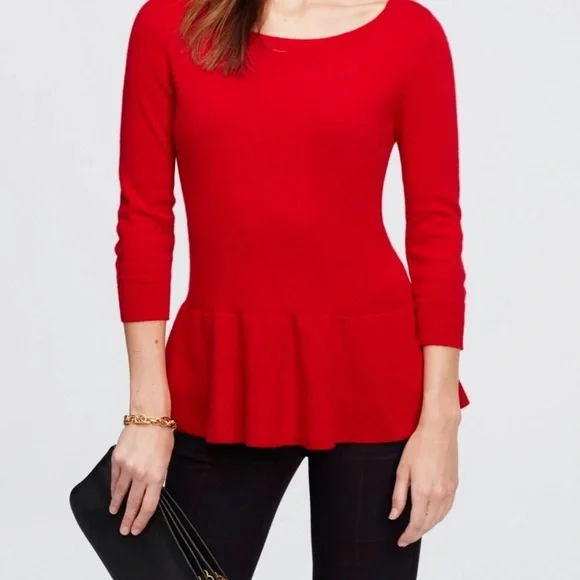 Ann Taylor Perfect Red Peplum Top Knit Pullover Fitted Stretch 3/4 Sleeve Sz M - Picture 10 of 12